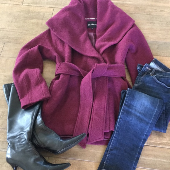 Express Jackets & Blazers - NWOT Gorgeous Express maroon wrap wool coat